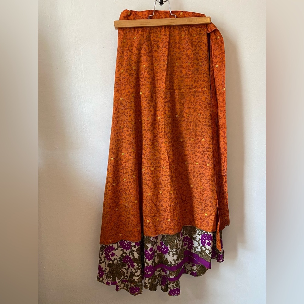 Beautiful Marigold Double Sided Wrap Skirt Sari XS or